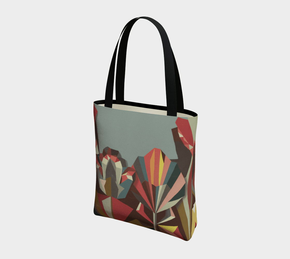 Lined Geometric Floral Pattern Canvas Tote