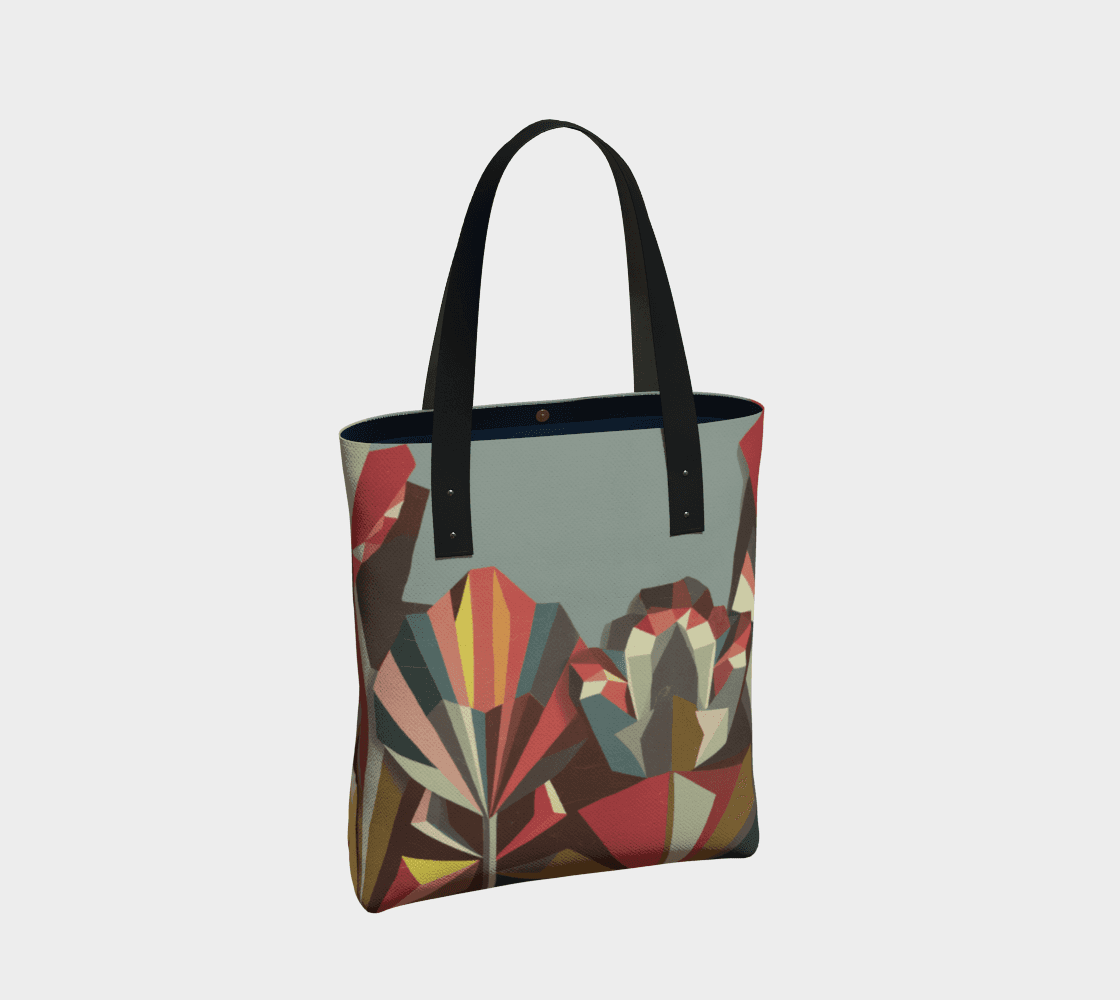 Lined Geometric Floral Pattern Canvas Tote