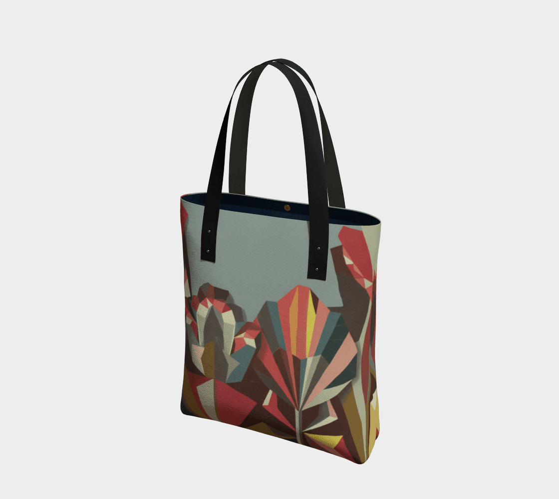 Lined Geometric Floral Pattern Canvas Tote