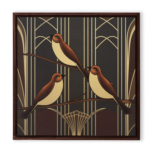 Framed Art Deco-Inspired Bird Canvas Wall Art - 10"x10"