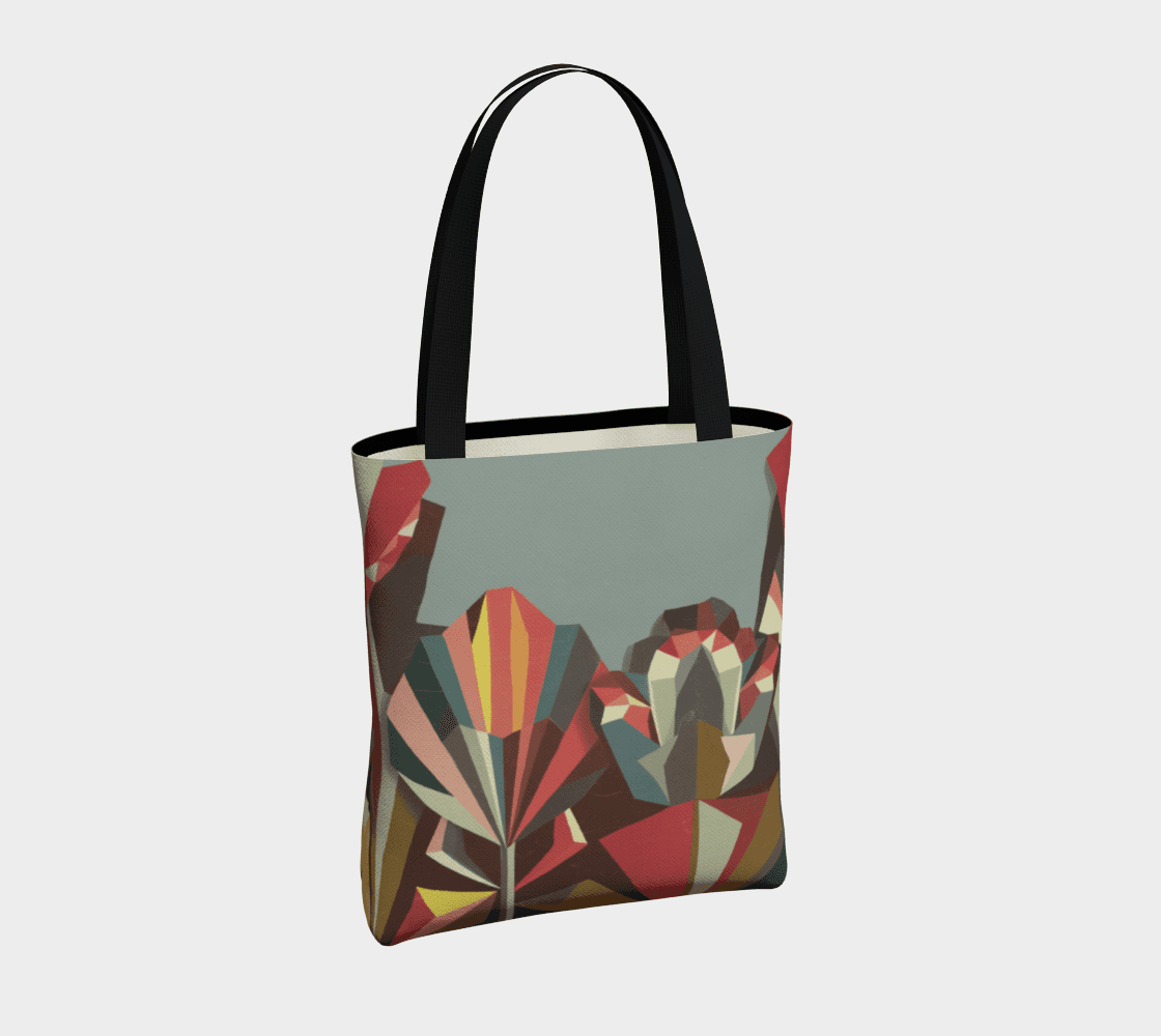 Lined Geometric Floral Pattern Canvas Tote